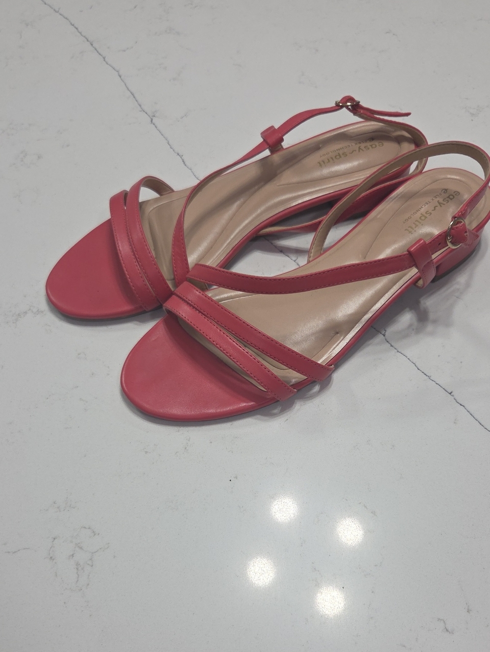 Easy Spirit Red Strappy Slingback Sandals with Ankle Buckle Sz11 Gentle Used